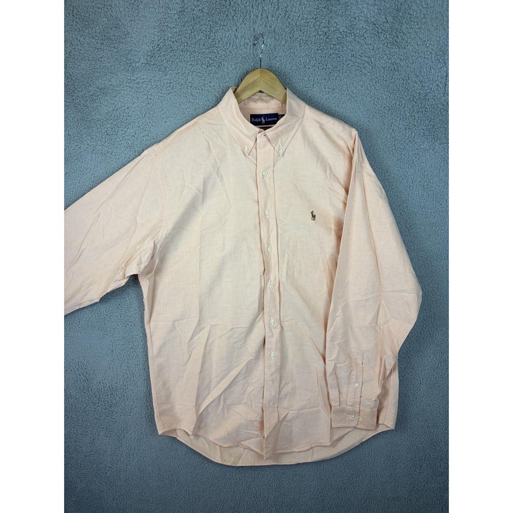 Ralph Lauren Mens Yarmouth Shirt Large Orange Cotton LS Button Down 16.5 34/35